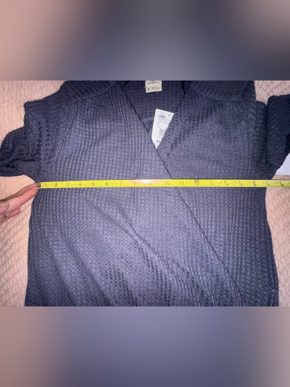 O'Neill Grey-blue Cayenne waffle knit wrap sweater with flared sleeves size S - Picture 4 of 13